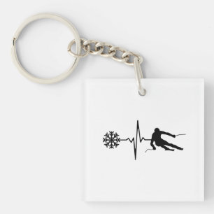 Skiing - Skiing Heartbeat Skier Gift Key Ring