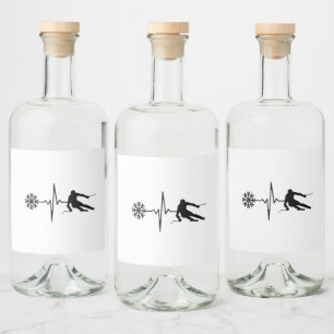 Skiing - Skiing Heartbeat Skier Gift Liquor Bottle Label