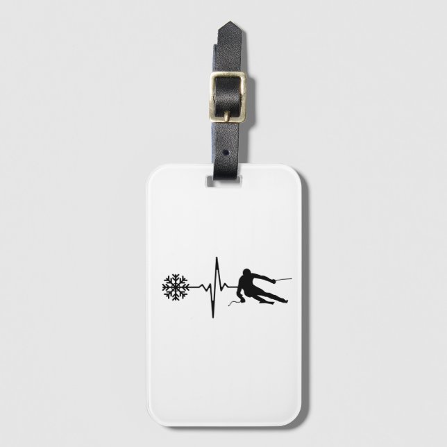 Skiing - Skiing Heartbeat Skier Gift Luggage Tag (Front Vertical)