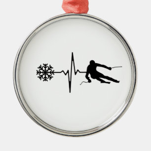 Skiing - Skiing Heartbeat Skier Gift Metal Tree Decoration