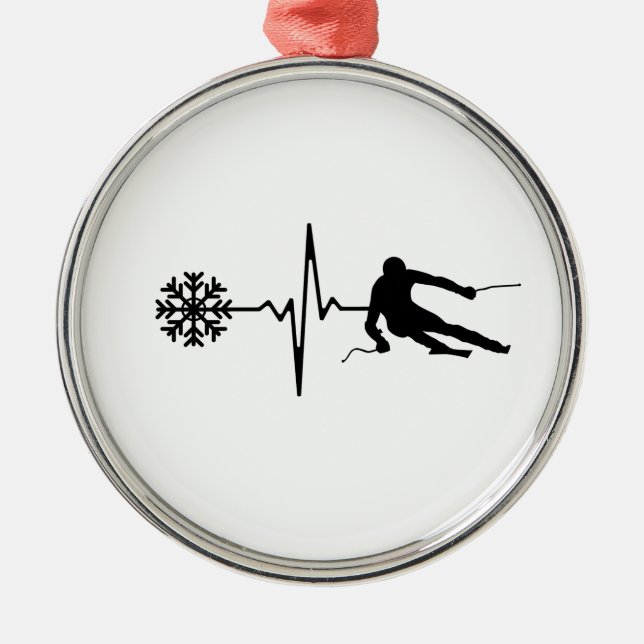 Skiing - Skiing Heartbeat Skier Gift Metal Tree Decoration (Front)