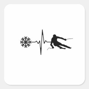 Skiing - Skiing Heartbeat Skier Gift Square Sticker