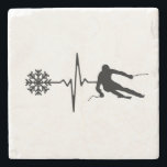 Skiing - Skiing Heartbeat Skier Gift Stone Coaster<br><div class="desc">Skiing Heartbeat</div>