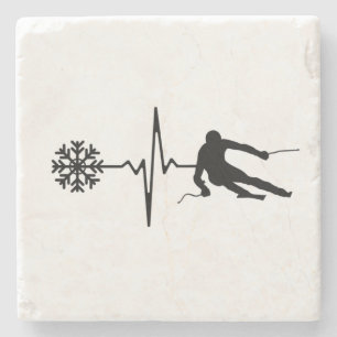 Skiing - Skiing Heartbeat Skier Gift Stone Coaster