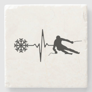 Skiing - Skiing Heartbeat Skier Gift Stone Coaster
