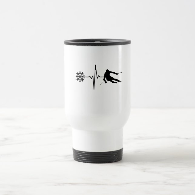 Skiing - Skiing Heartbeat Skier Gift Travel Mug (Center)