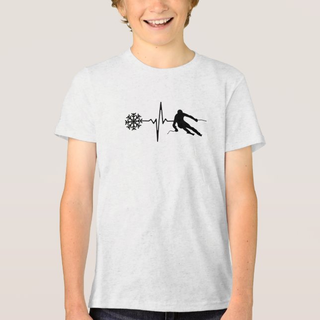 Skiing - Skiing Heartbeat Skier Gift Tri-Blend Shirt (Front)