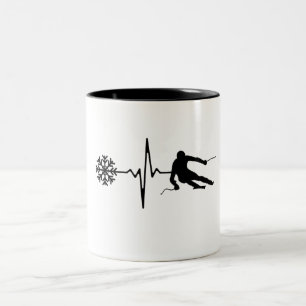 Skiing - Skiing Heartbeat Skier Gift Two-Tone Coffee Mug