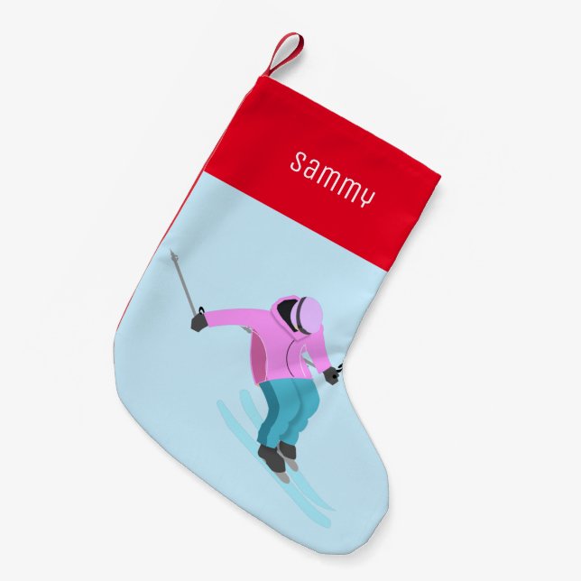 Skiing Small Christmas Stocking (Front (Hanging))