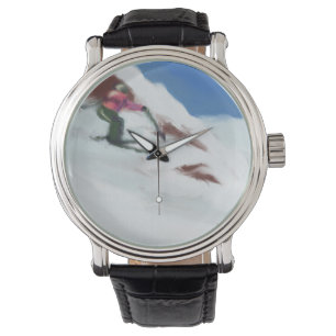 Skiing Snow Mountain Art Watch