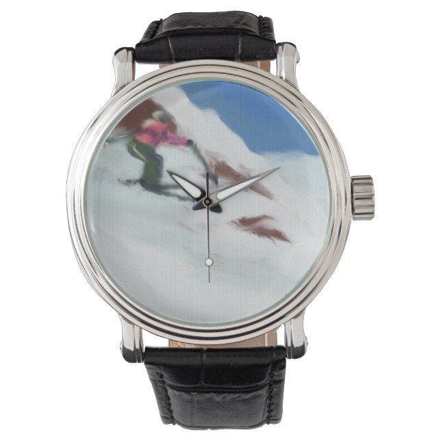 Skiing Snow Mountain Art Watch (Front)