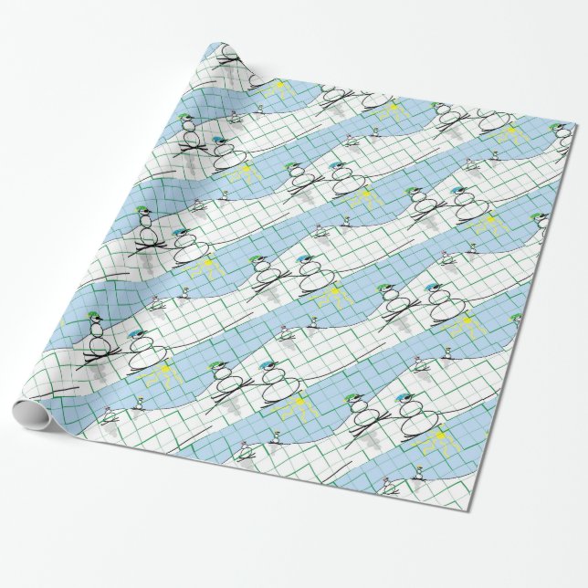 Skiing Snow People Wrapping Paper (Unrolled)