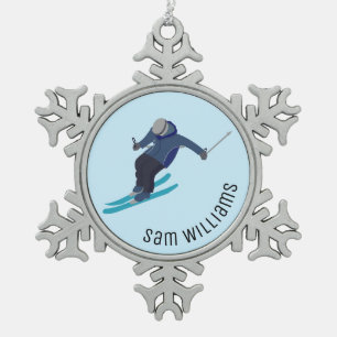 Skiing Snowflake Pewter Christmas Ornament