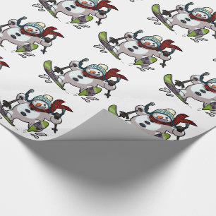 Skiing Snowman Christmas Hat Cartoon Large Repeat Wrapping Paper