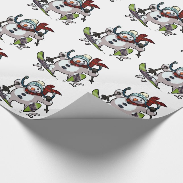 Skiing Snowman Christmas Hat Cartoon Large Repeat Wrapping Paper (Corner)