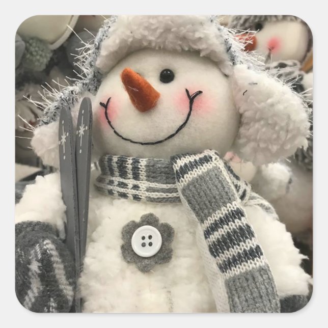 **SKIING SNOWMAN** CHRISTMAS SQUARE STICKER (Front)