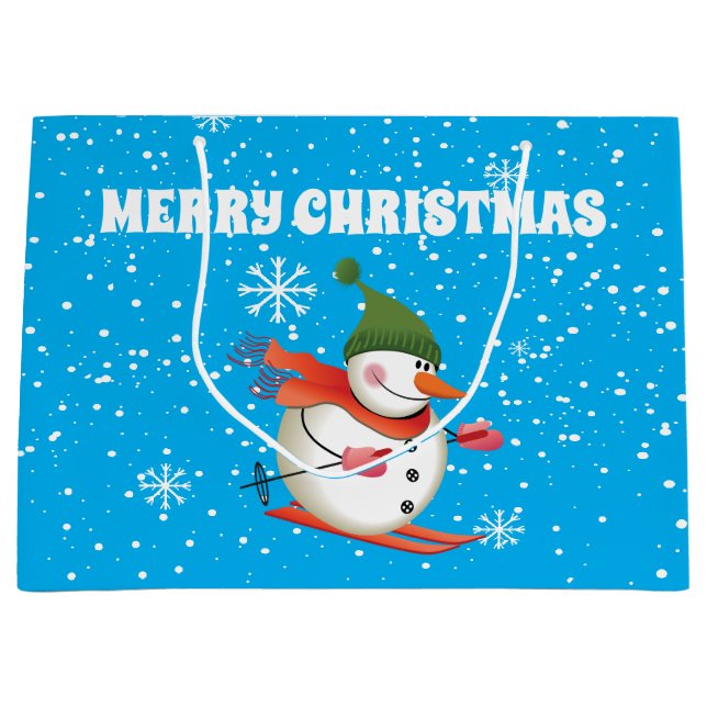 Skiing Snowman Gift Bag Large (Front)