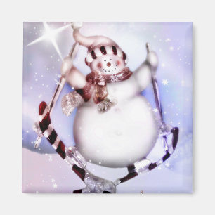 Skiing Snowman Magnet