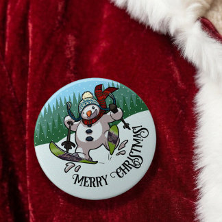 Skiing Snowman Merry Christmas! Stocking Filler 7.5 Cm Round Badge