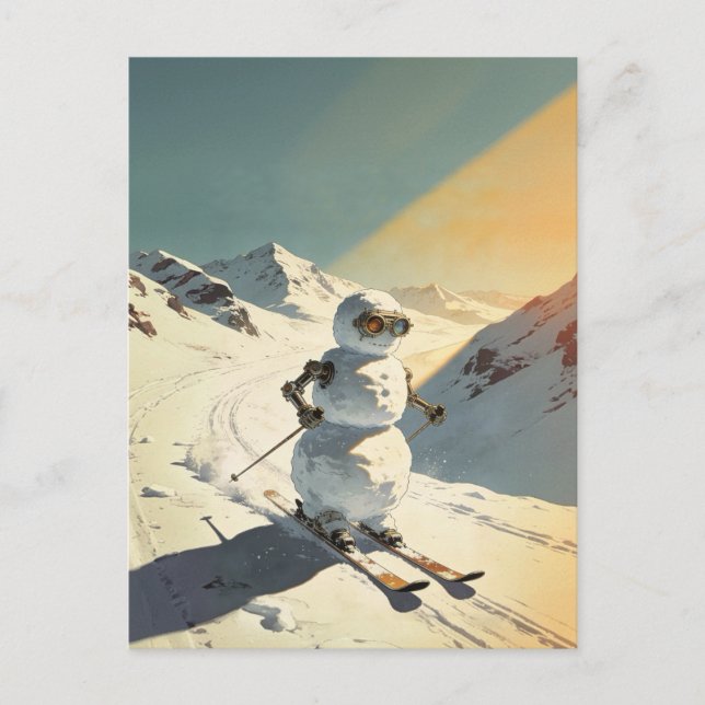 Skiing Snowman  Postcard (Front)