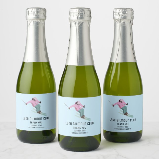 Skiing Sparkling Wine Label (Bottles)