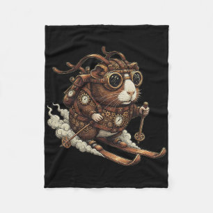 Skiing Steampunk Guinea Pig With Goggles And Gears Fleece Blanket