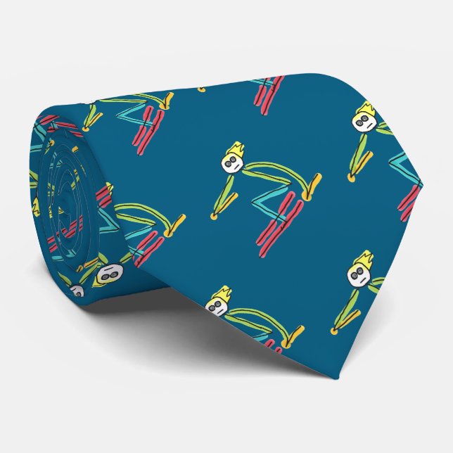 Skiing Stickman Tie (Rolled)