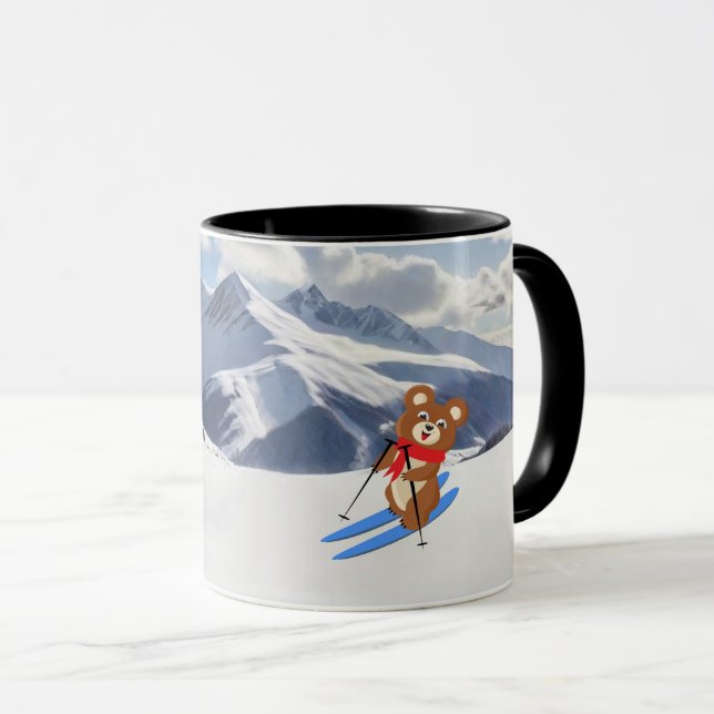 Skiing - Teddy Bear Skier on snow Personalize Mug (Front Right)