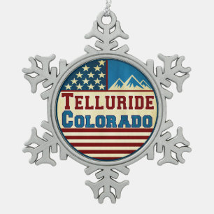 Skiing Telluride Colorado Skiing Snowflake Pewter Christmas Ornament