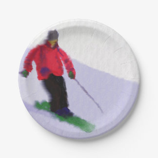 Skiing the Slopes Art Paper Plate