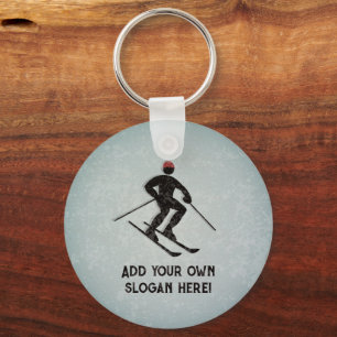 Skiing the Slopes - Ski theme with your own text Key Ring