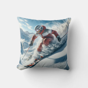 Skiing Throw Pillow