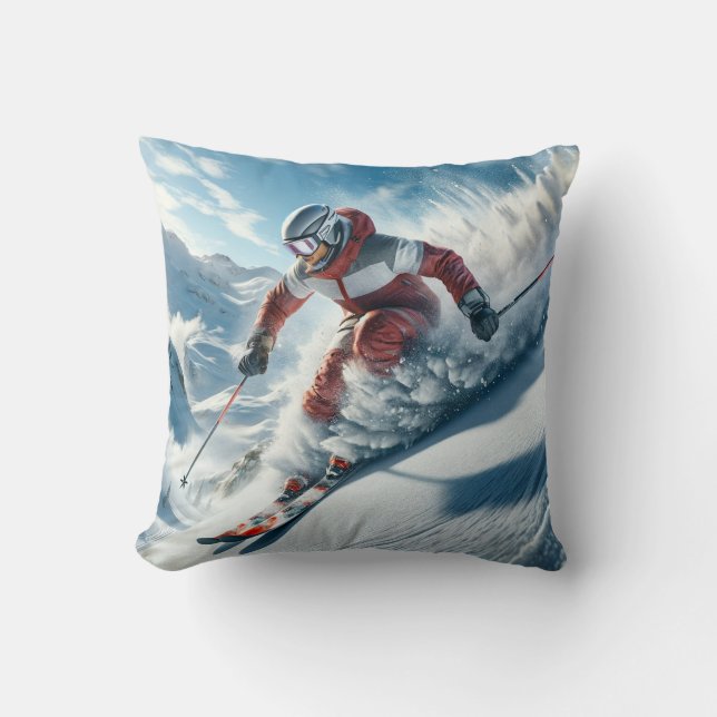 Skiing Throw Pillow (Front)