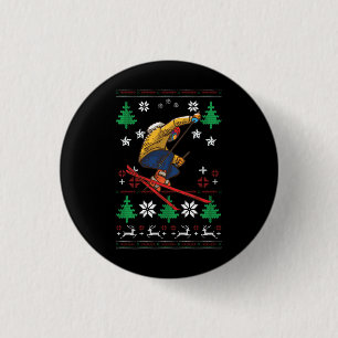 Skiing Ugly Christmas 3 Cm Round Badge