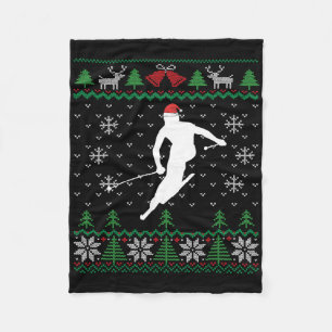 Skiing Ugly Christmas Ski Santa Claus Skier Fleece Blanket