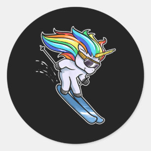 Skiing Unicorn Alpine Downhill Slalom Ski Skier Classic Round Sticker