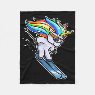 Skiing Unicorn Alpine Downhill Slalom Ski Skier Fleece Blanket