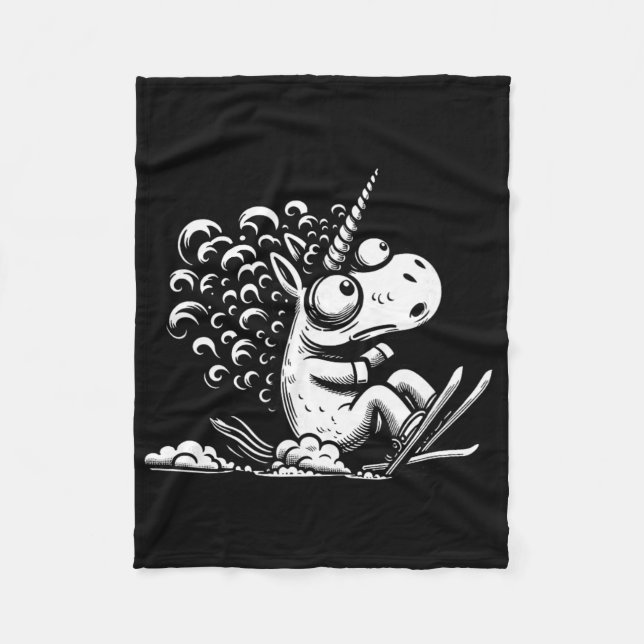 Skiing Unicorn Funny Snow Mountain Slope  Fleece Blanket (Front)