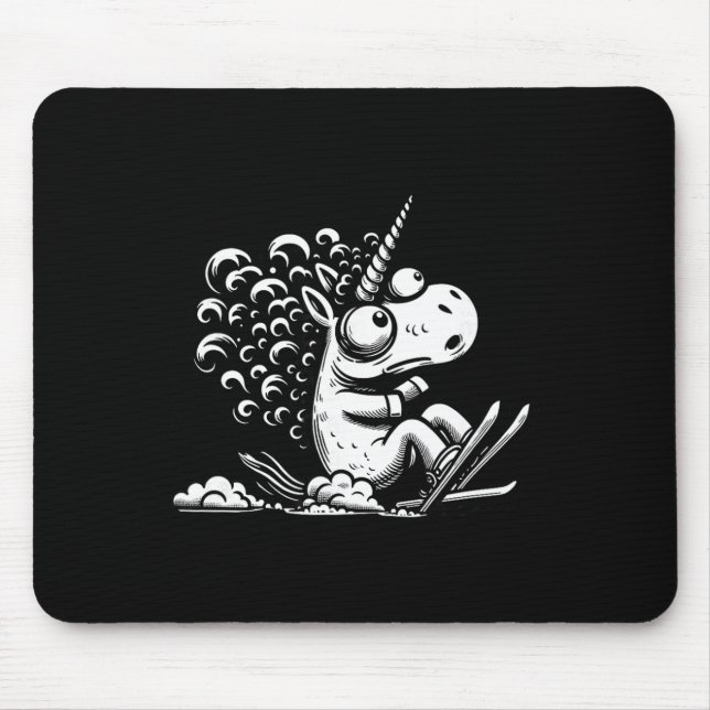Skiing Unicorn Funny Snow Mountain Slope  Mouse Mat (Front)