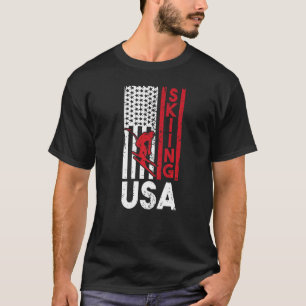 Skiing Usa American Flag Skier Father's Day T-Shirt