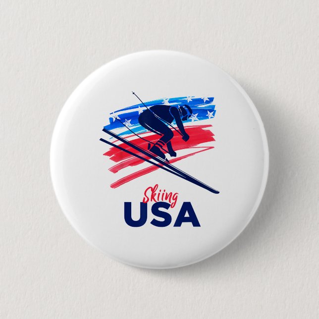 Skiing Usa Support The Team Shirt Usa Flag Skiing  6 Cm Round Badge (Front)