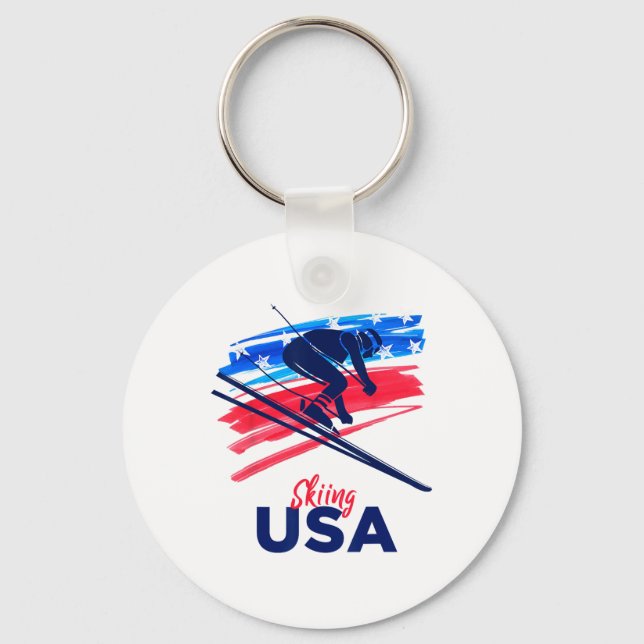 Skiing Usa Support The Team Shirt Usa Flag Skiing  Key Ring (Front)