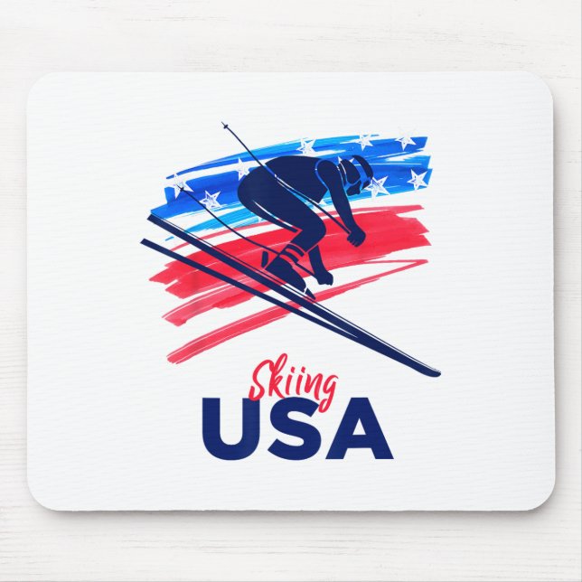 Skiing Usa Support The Team Shirt Usa Flag Skiing  Mouse Mat (Front)