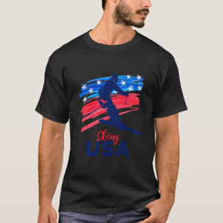 Skiing Usa Support The Team Usa Flag Ski Winter T-Shirt