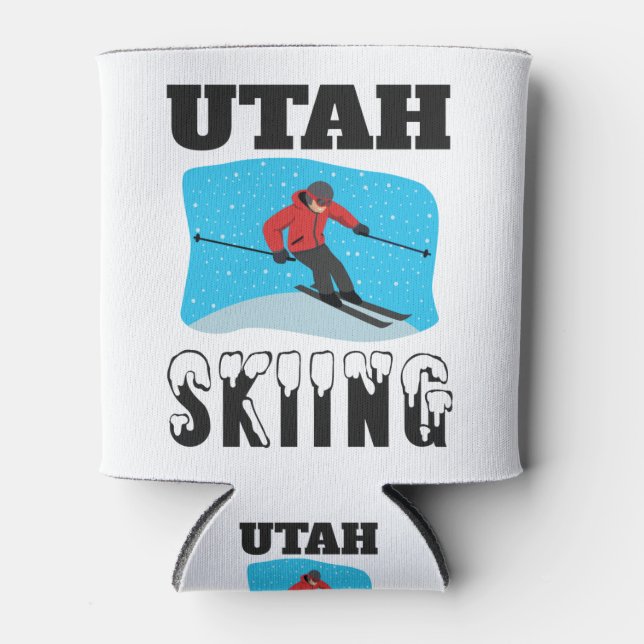 Skiing Utah Park City Skier Ski Can Cooler (Front)