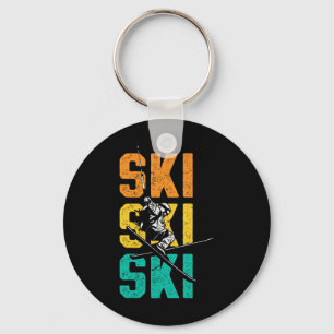 Skiing Vintage Ski Skiers Retro Ski Key Ring