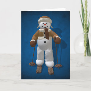 Skiing Vintage Snowman Holiday Card