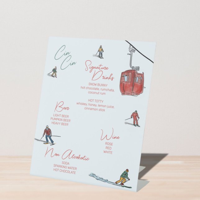 Skiing Watercolor Drinks Bar  Pedestal Sign (Creator Uploaded)