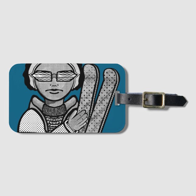 Skiing winter luggage tag (Front Horizontal)