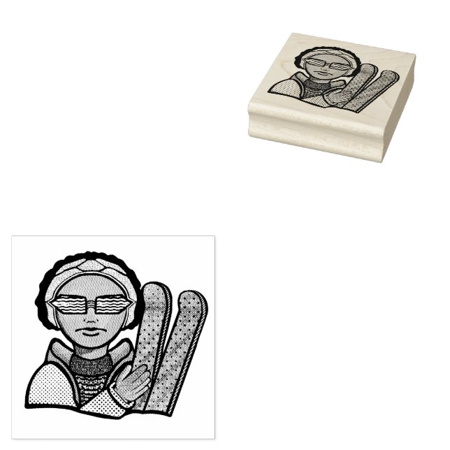 Skiing winter rubber stamp (Stamped)